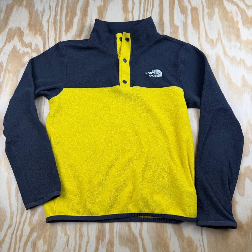 The North Face Boys M 10/12 Fleece Pullover Snap TKA 100 Yellow Navy Blue